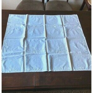 Vintage 1930's Linen Tablecloth White Handstitched Cutwork Madeira Cottagecore